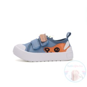 D.D.Step vászoncipő kisgyermekeknek kék és narancssárga mintával, tépőzáras rögzítéssel