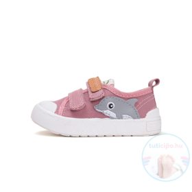 Rózsaszín D.D.Step vászoncipő kislányoknak delfin mintával és fehér gumitalppal